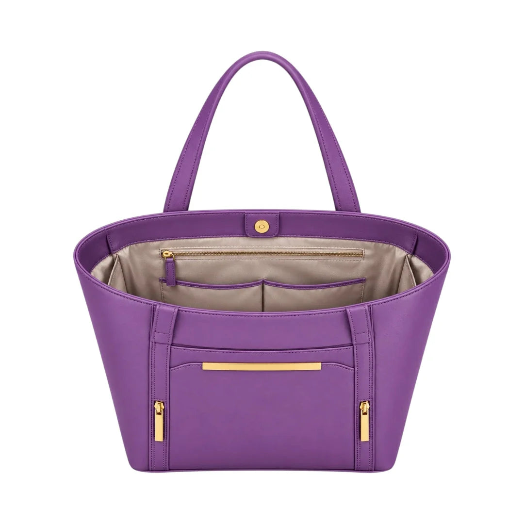 Totzen Elegant Purple Front Pocket Tote Bag – Gold Accent Design