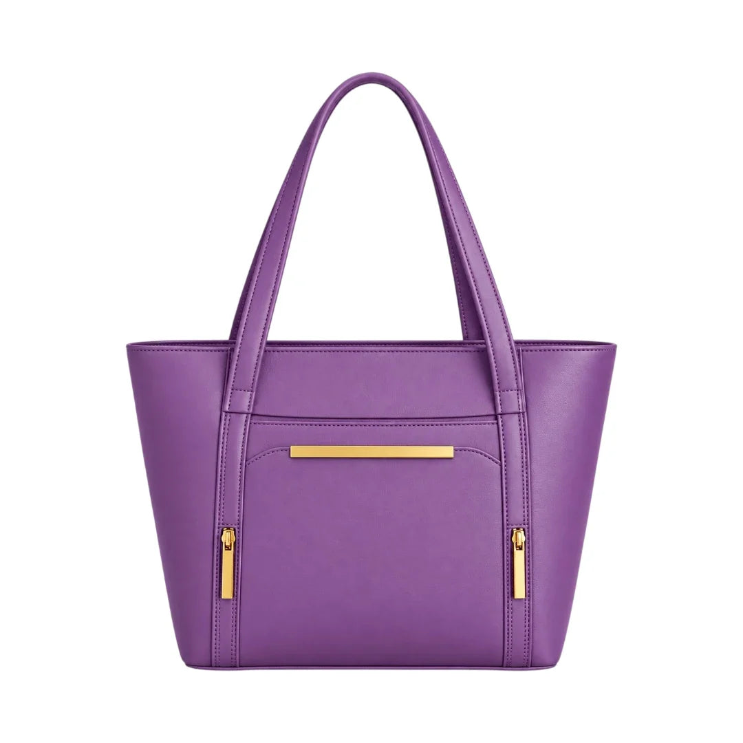 Totzen Elegant Purple Front Pocket Tote Bag – Gold Accent Design