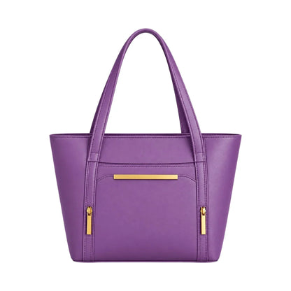 Totzen Elegant Purple Front Pocket Tote Bag – Gold Accent Design