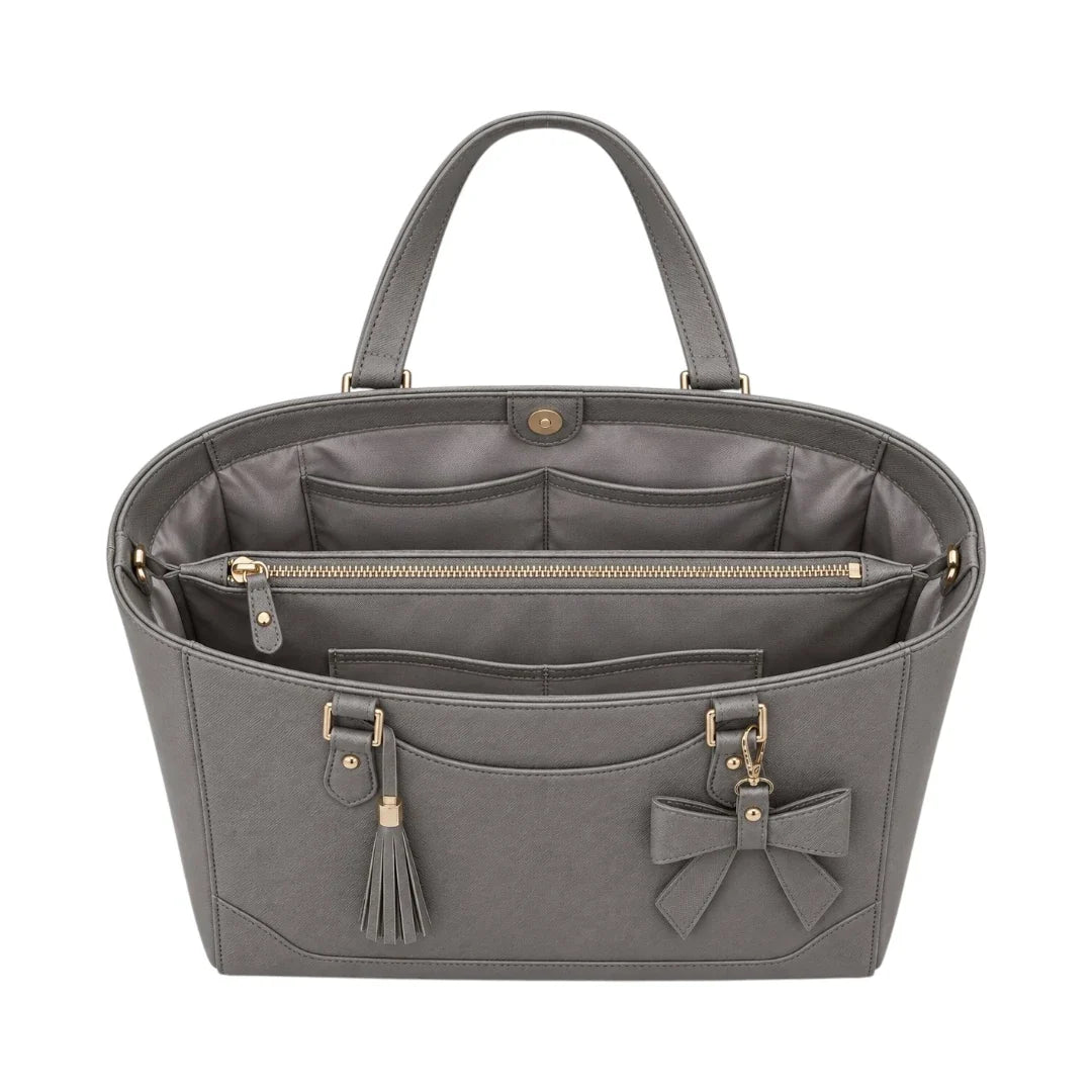 Totzen Grey Bow Detail Tote Bag – Elegant Tassel Front Design