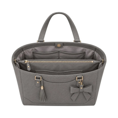 Totzen Grey Bow Detail Tote Bag – Elegant Tassel Front Design