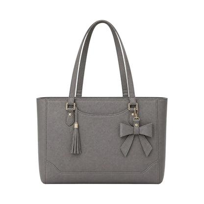 Totzen Grey Bow Detail Tote Bag – Elegant Tassel Front Design